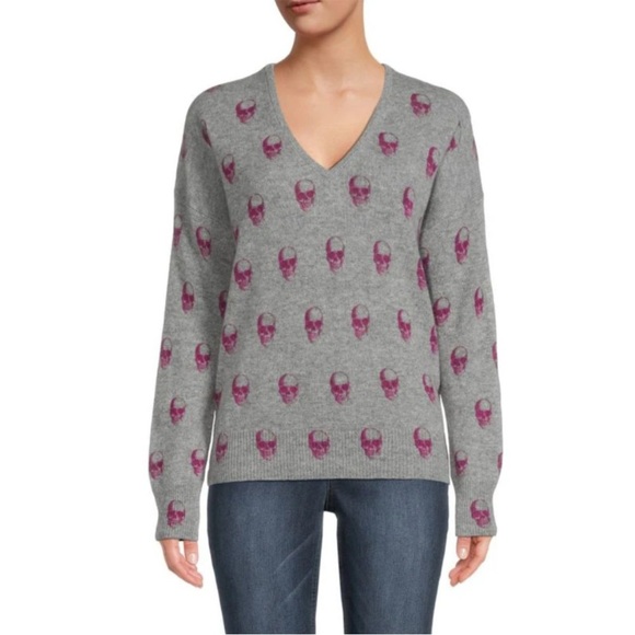 Skull Cashmere 100% Cashmere Printed Sweater Gray Size S - Picture 5 of 5
